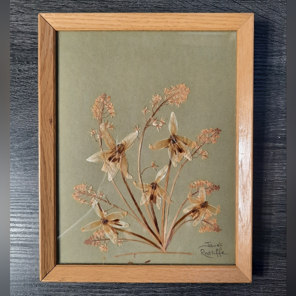 Vintage Pressed Flowers Framed Wall Art Decor Artist Signed